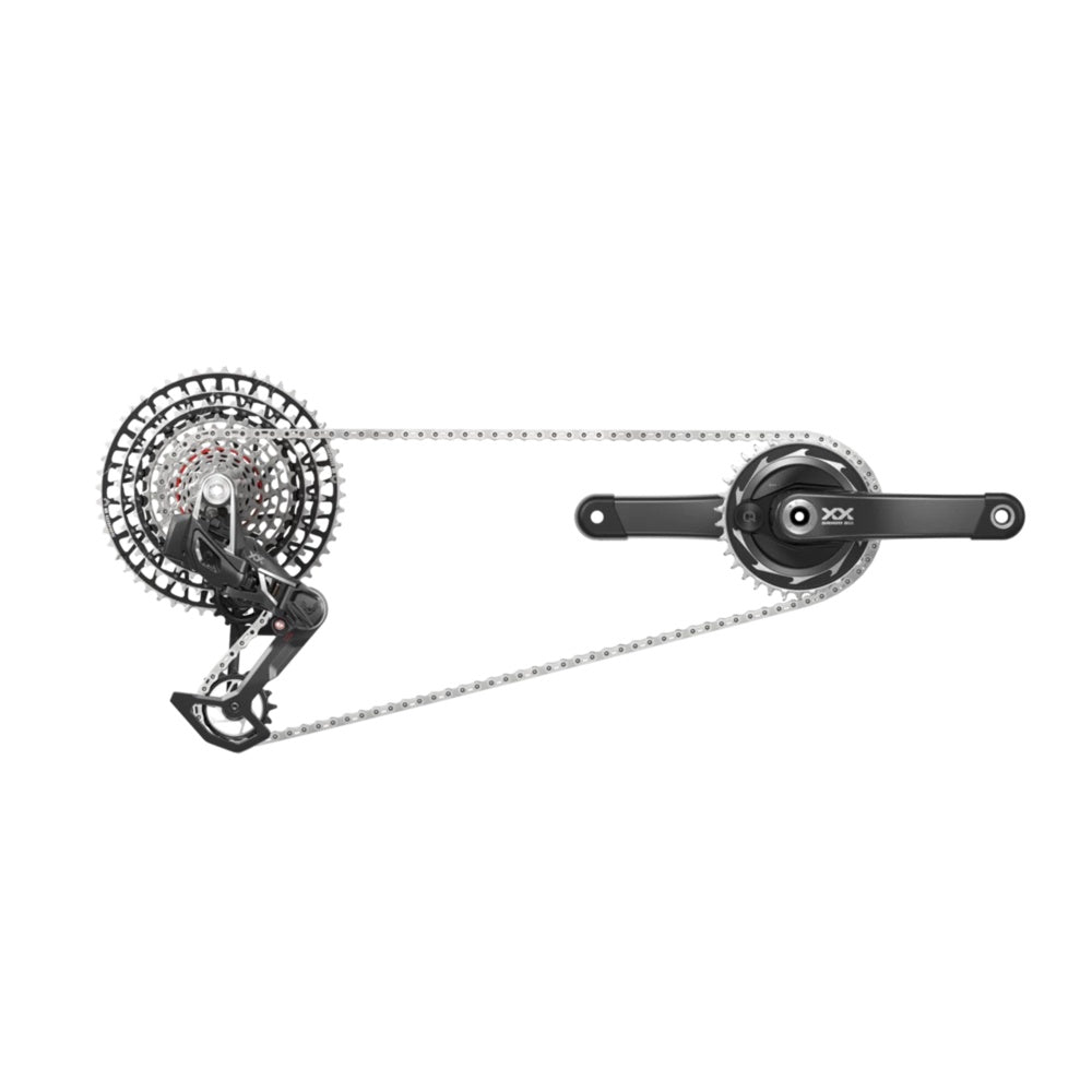 SRAM XX SL T-Type power meter drivetrain components with derailleur, cassette and crankset