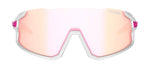 Tifosi Stash sunglasses with white frame, pink accents, and iridescent pink-orange lenses