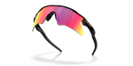 Oakley Radar EV Heater sunglasses dramatic angle showing matte black frame and Prizm Road lens