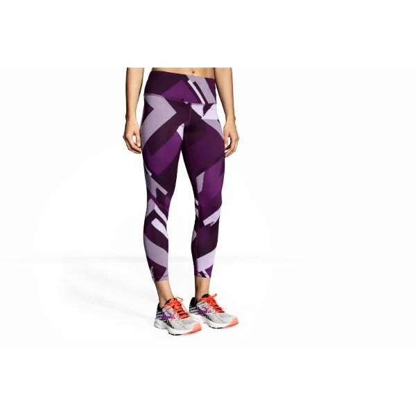 Brooks Formation Compressive Crop leggings in purple geometric Lilac Eclipse Jacquard pattern