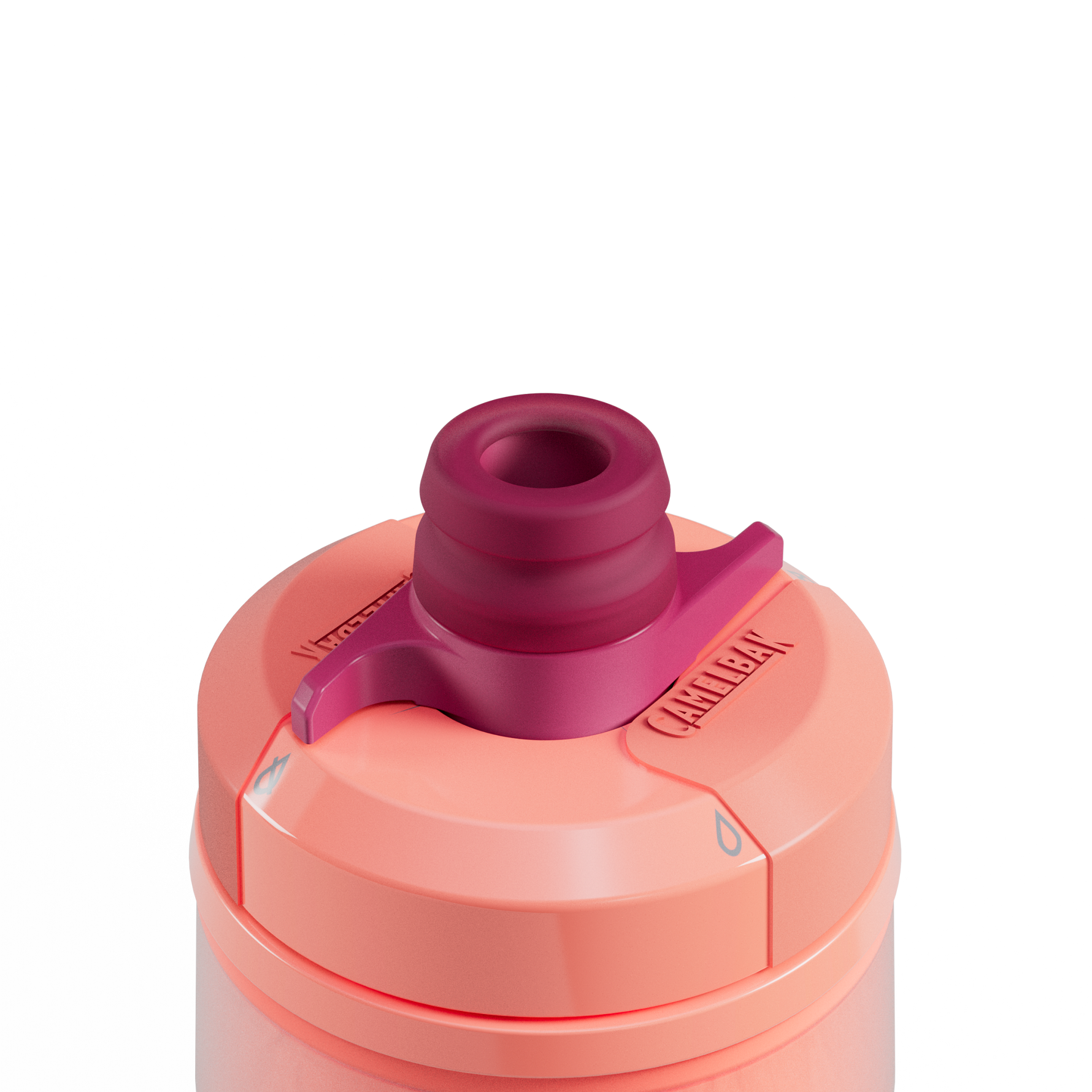 CamelBak Podium Chill water bottle in coral pink with burgundy cap and spout