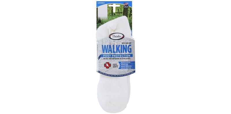 Thorlos Walking Foot Protection unisex white mini crew socks in retail packaging