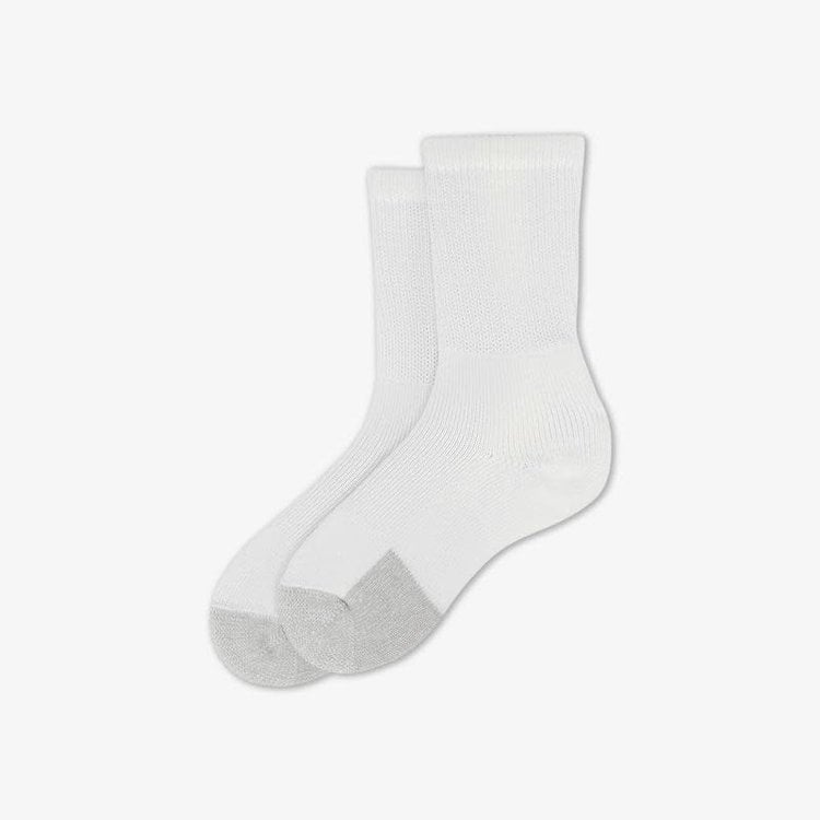 Thorlos white mini crew tennis socks with gray cushioned heel and toe panels
