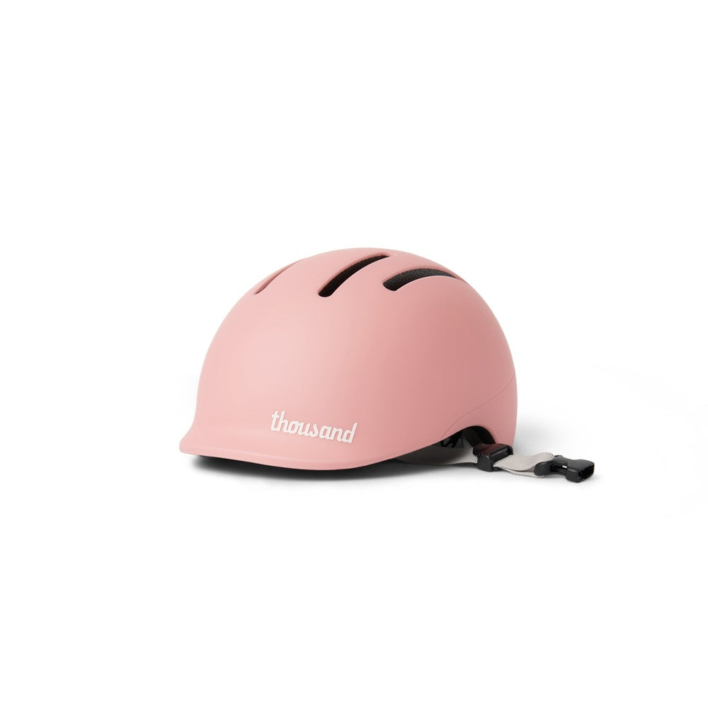 Thousand JR Toddler Helmet in matte Plush Pink with ventilation slots and chin strap