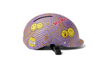 Thousand Next Youth Helmet in lavender sunset with SmileyWorld psychedelic wavy pattern and yellow emoji faces
