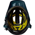 Fox Racing Mainframe Trvrs mountain bike helmet in slate blue with yellow interior padding