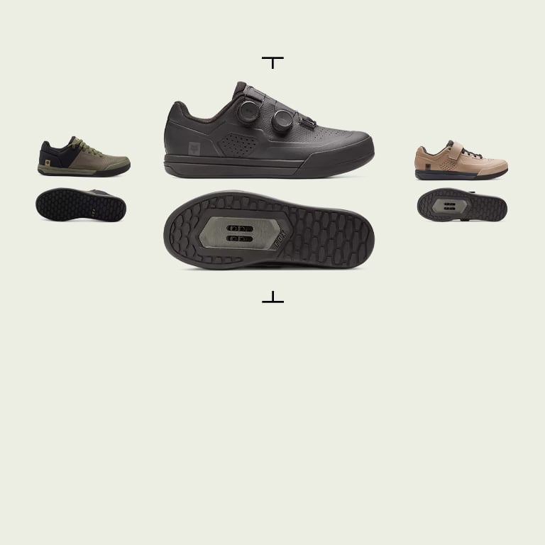 Fox Racing Union Flat MTB shoes displayed in multiple colorways including red brown