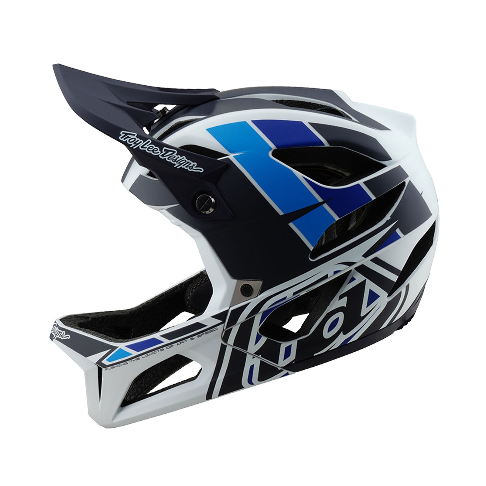Troy Lee Designs Stage Helmet MIPS in Signature Blue colorway with white and black graphics