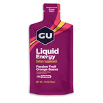 GU Liquid Energy packet in Passion Fruit Orange Guava flavor, purple packaging