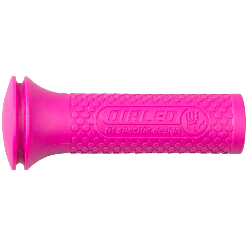 Trek Kids Dialed Flared bicycle grip in bright pink with textured surface and brand logo