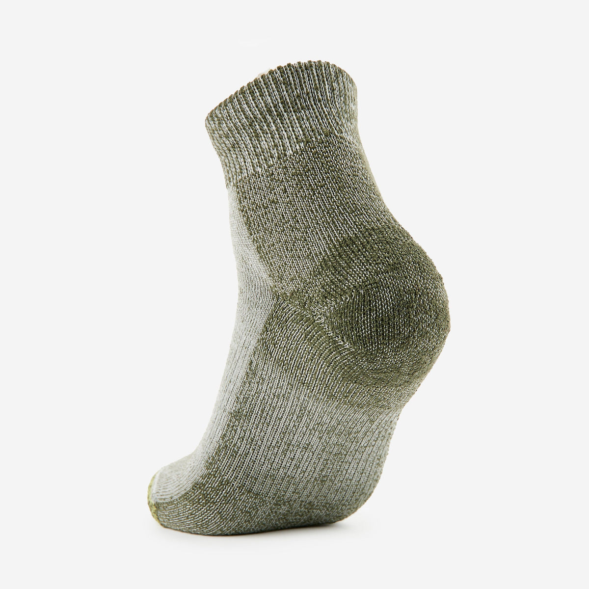 Thorlos Trail Running Ankle Sock in Forest green heathered colorway shown from side angle