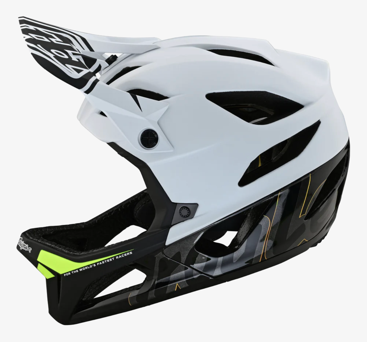 Troy Lee Designs Stage MIPS Helmet in Signature White with black chin guard