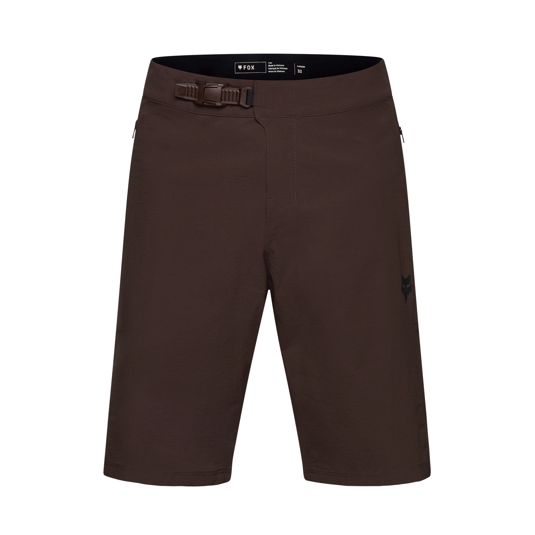Fox Racing Men's Ranger Lined Shorts in Dark Shadow brown color with belt and Fox logo