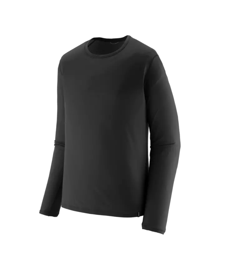 Patagonia Capilene Lightweight Crewneck long-sleeve base layer in black, angled ghost mannequin view