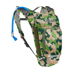 CamelBak Mini M.U.L.E. hydration backpack in camouflage pattern with blue drinking tube