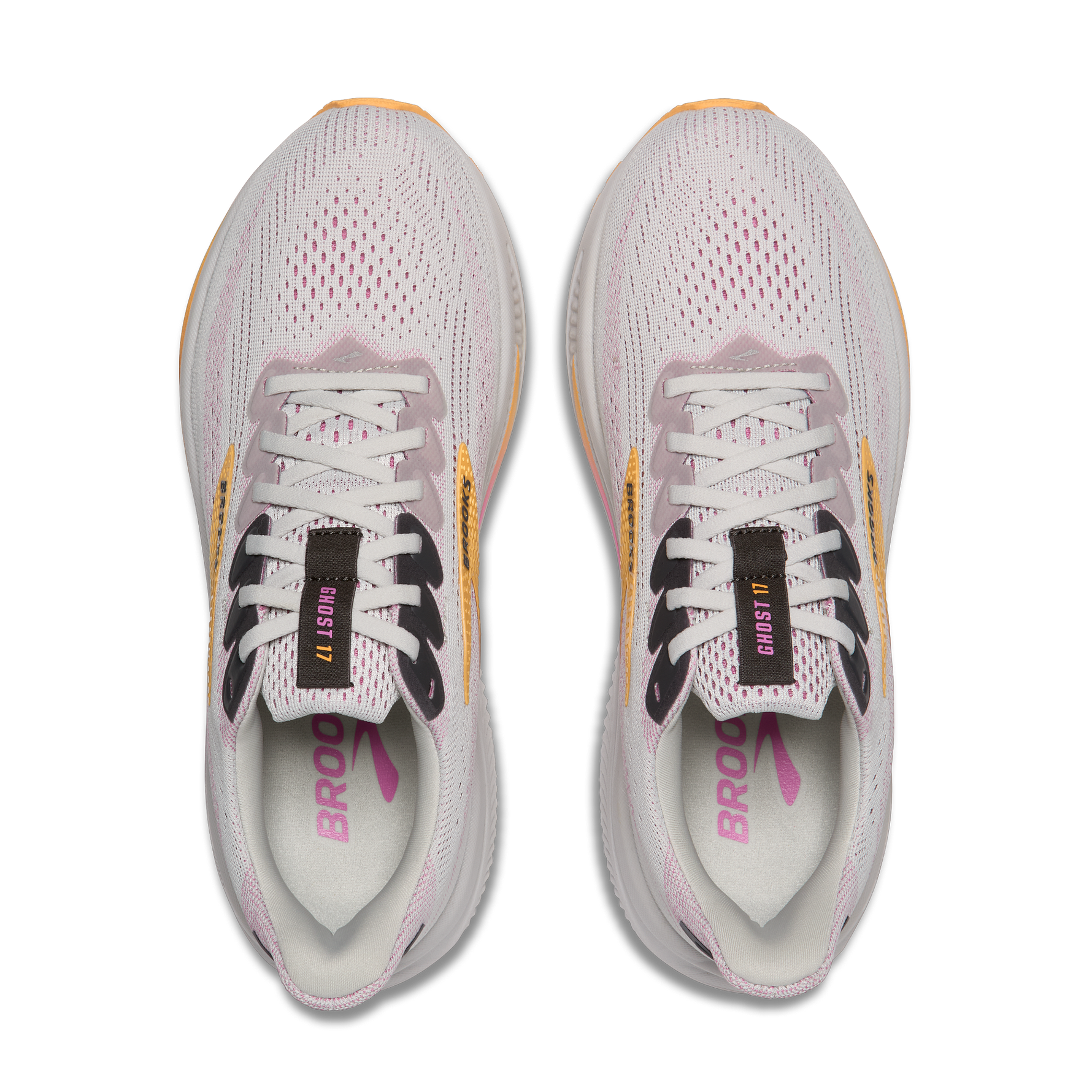 Brooks Ghost 17 women's running shoes in oyster gray with apricot and pink details