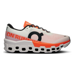 On Cloudmonster 2 women's running shoe in undyed white with flame orange accents