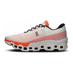 On Cloudmonster 2 women's running shoe in undyed white with flame orange accents
