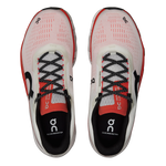 On Cloudmonster 2 running shoes in undyed white with flame red accents