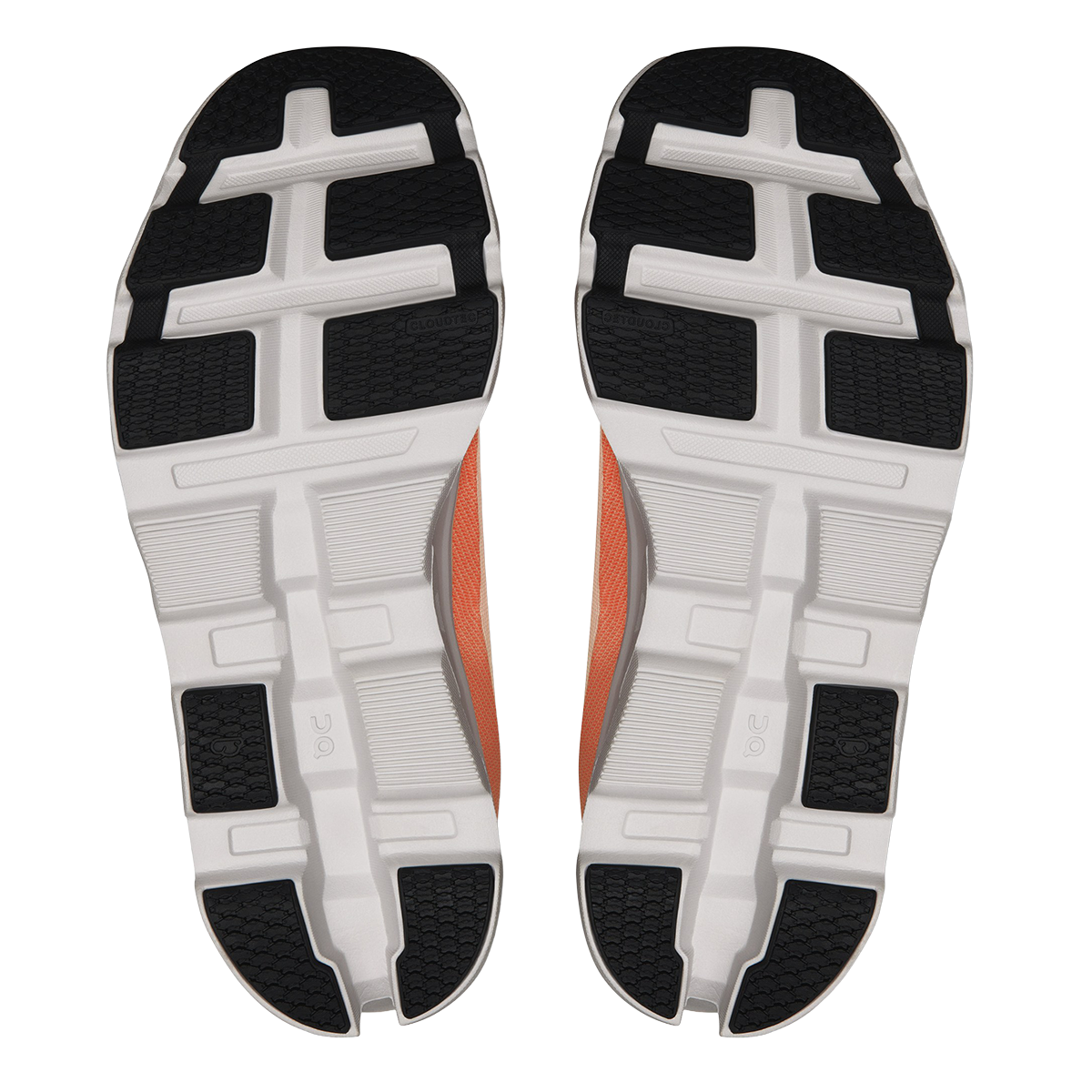 Bottom view of On Cloudmonster 2 running shoes showing white and black outsole pattern