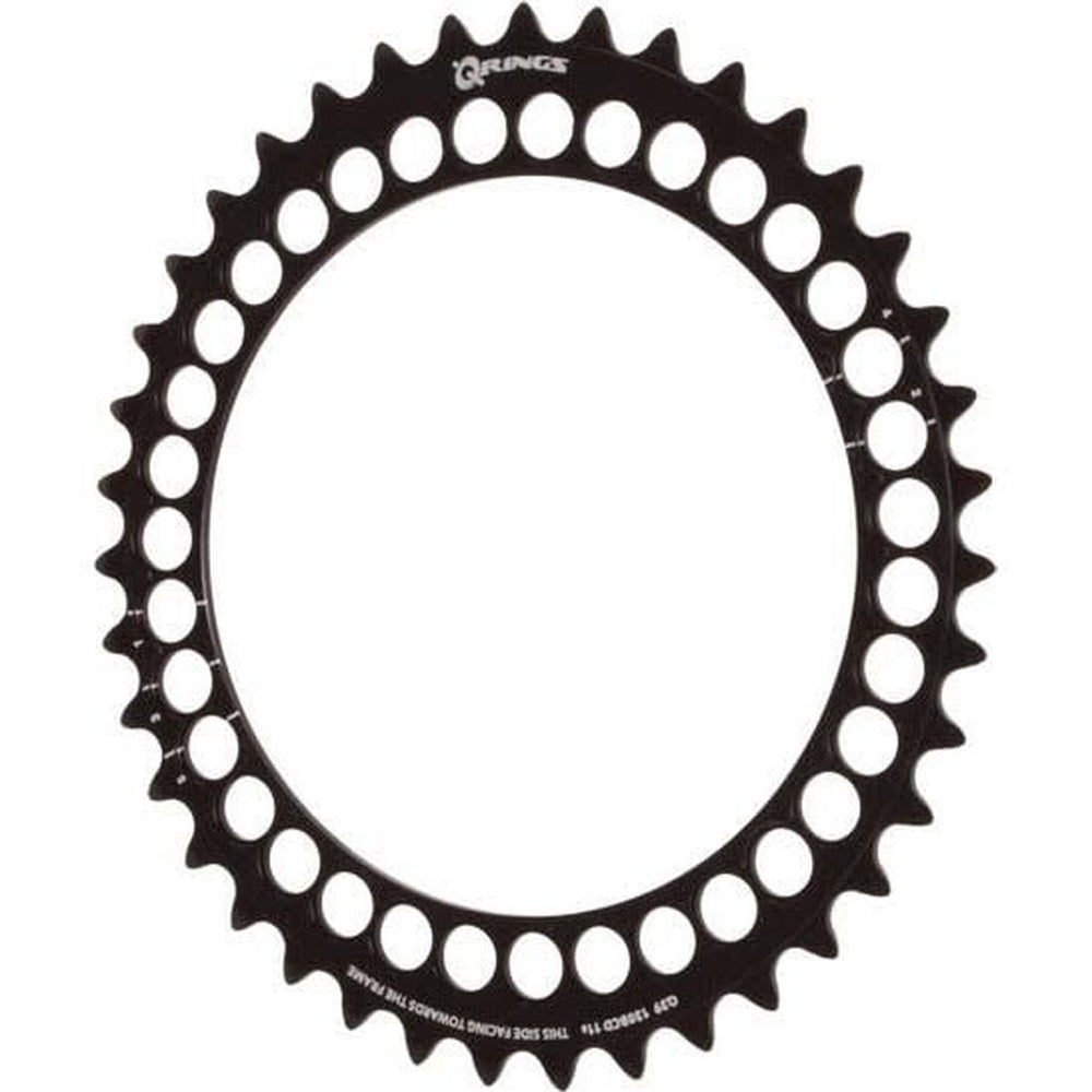 Rotor Qring 39t black chainring with oval design and multiple bolt holes