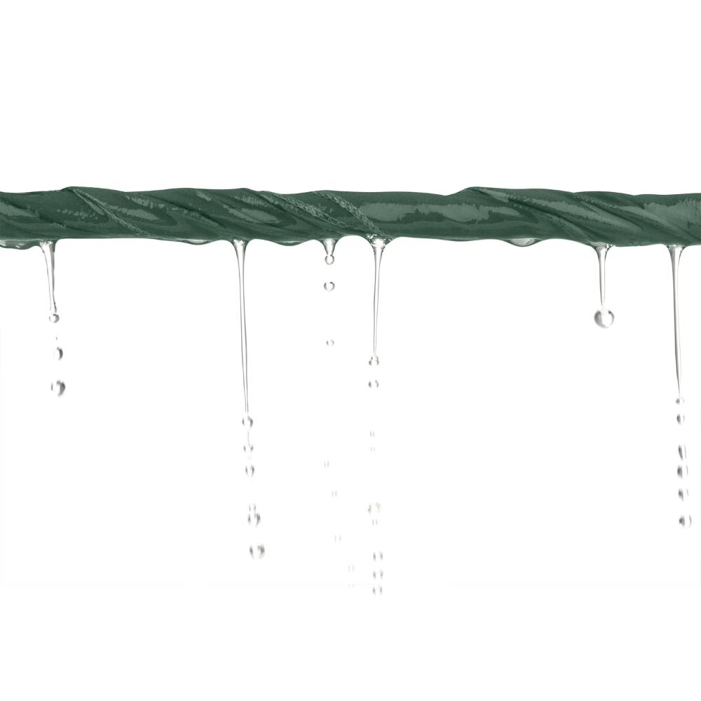 Sea to Summit Drylite Towel in sage green showing water-resistant performance with water droplets