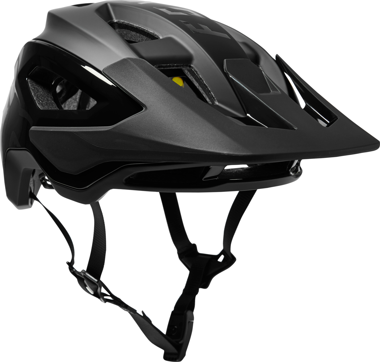 Fox Racing Speedframe Pro mountain bike helmet in matte and gloss black with MIPS protection