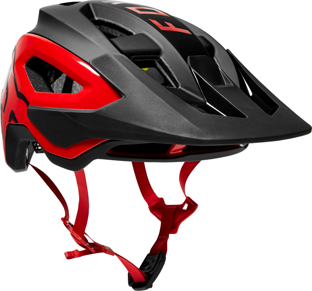 Fox Speedframe Pro mountain bike helmet in matte black and red colorway