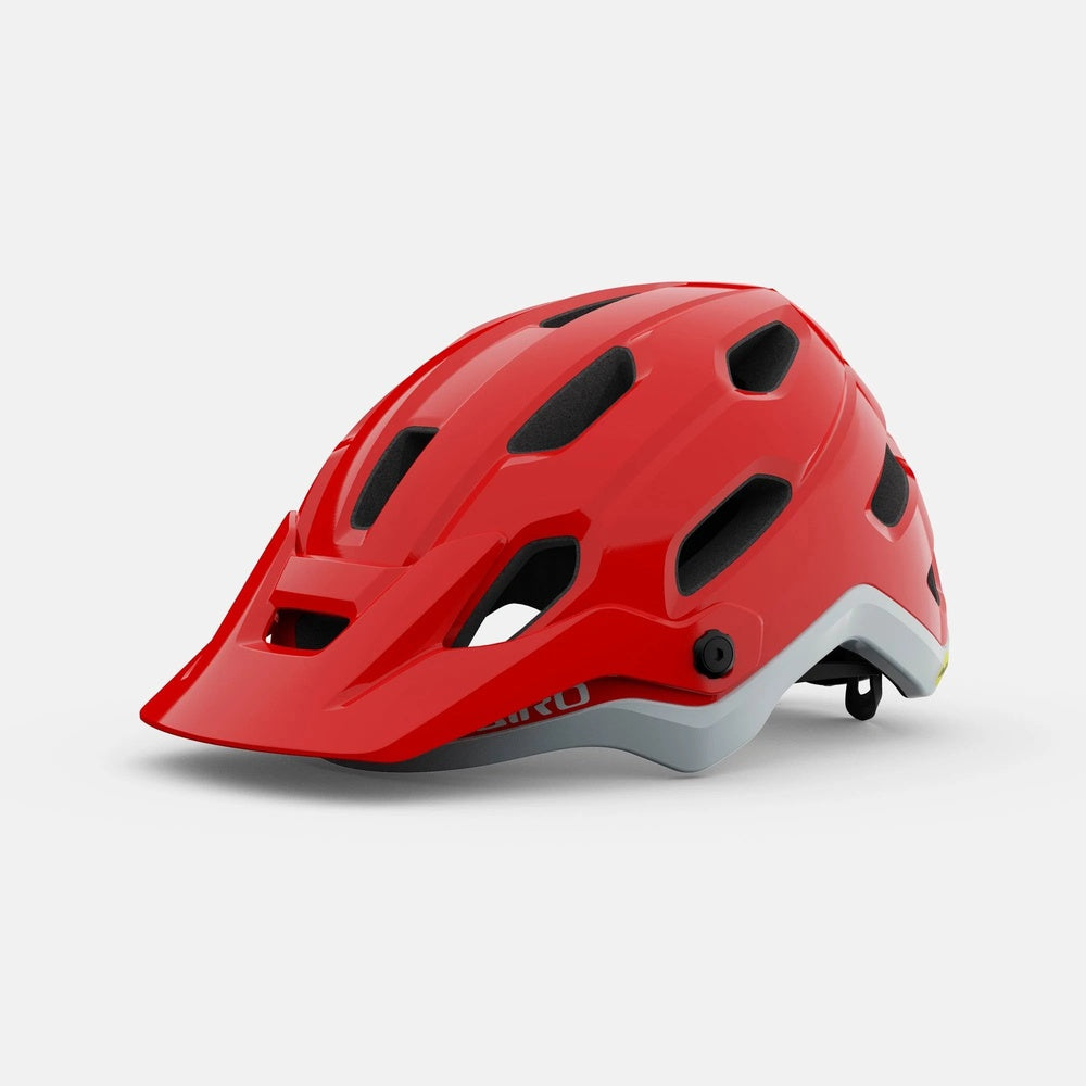 Red Giro SOURCE MIPS mountain bike helmet with gray trim on white background