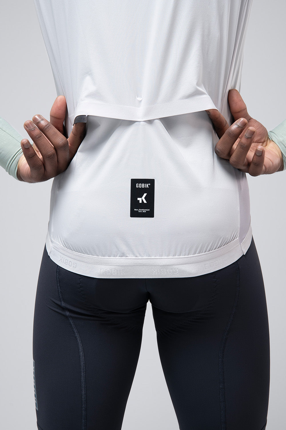 Gobik Vector 2.0 vest men's in Athena white colorway showing back detail