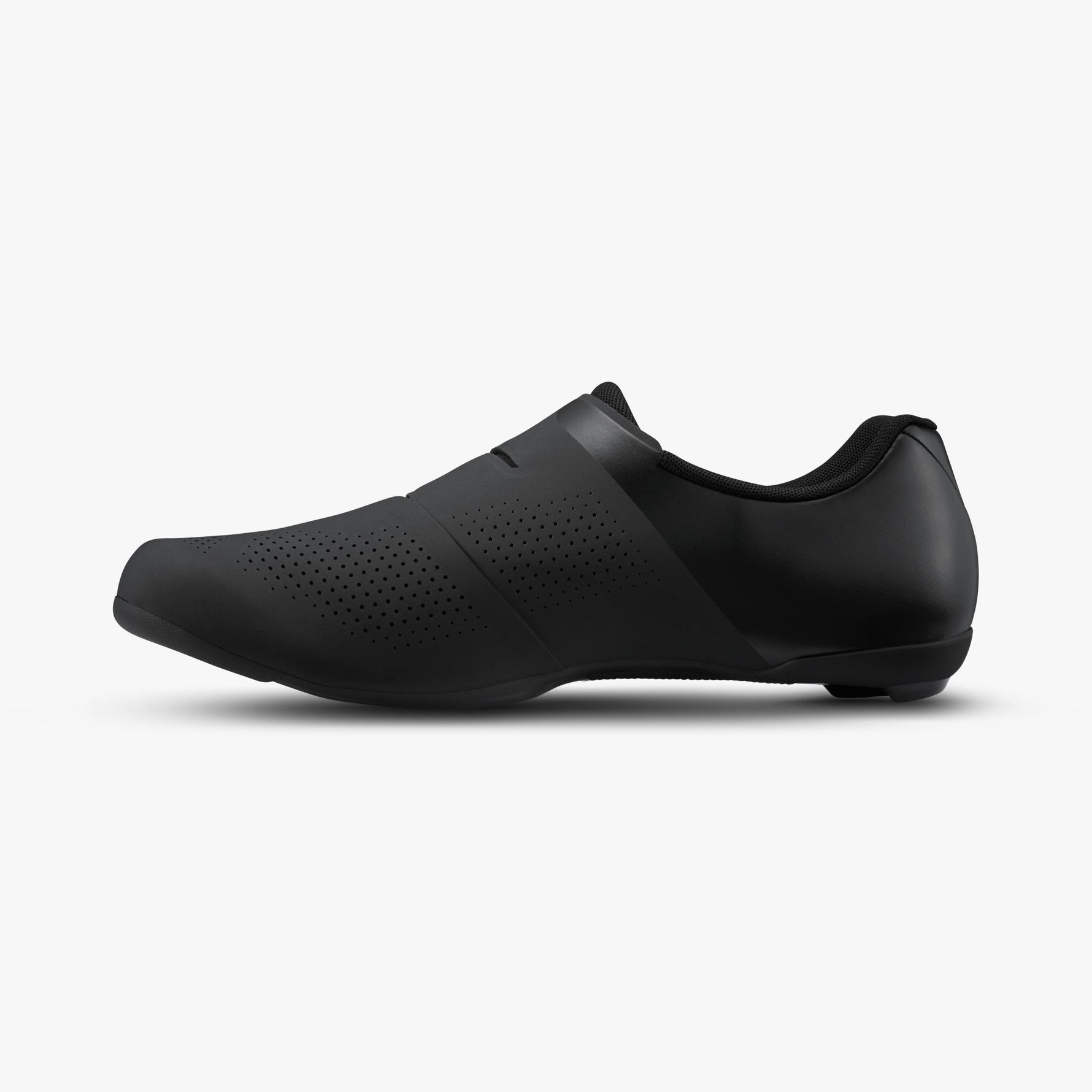 Shimano SH-RC302 road cycling shoe in all-black with perforated upper and strap closure