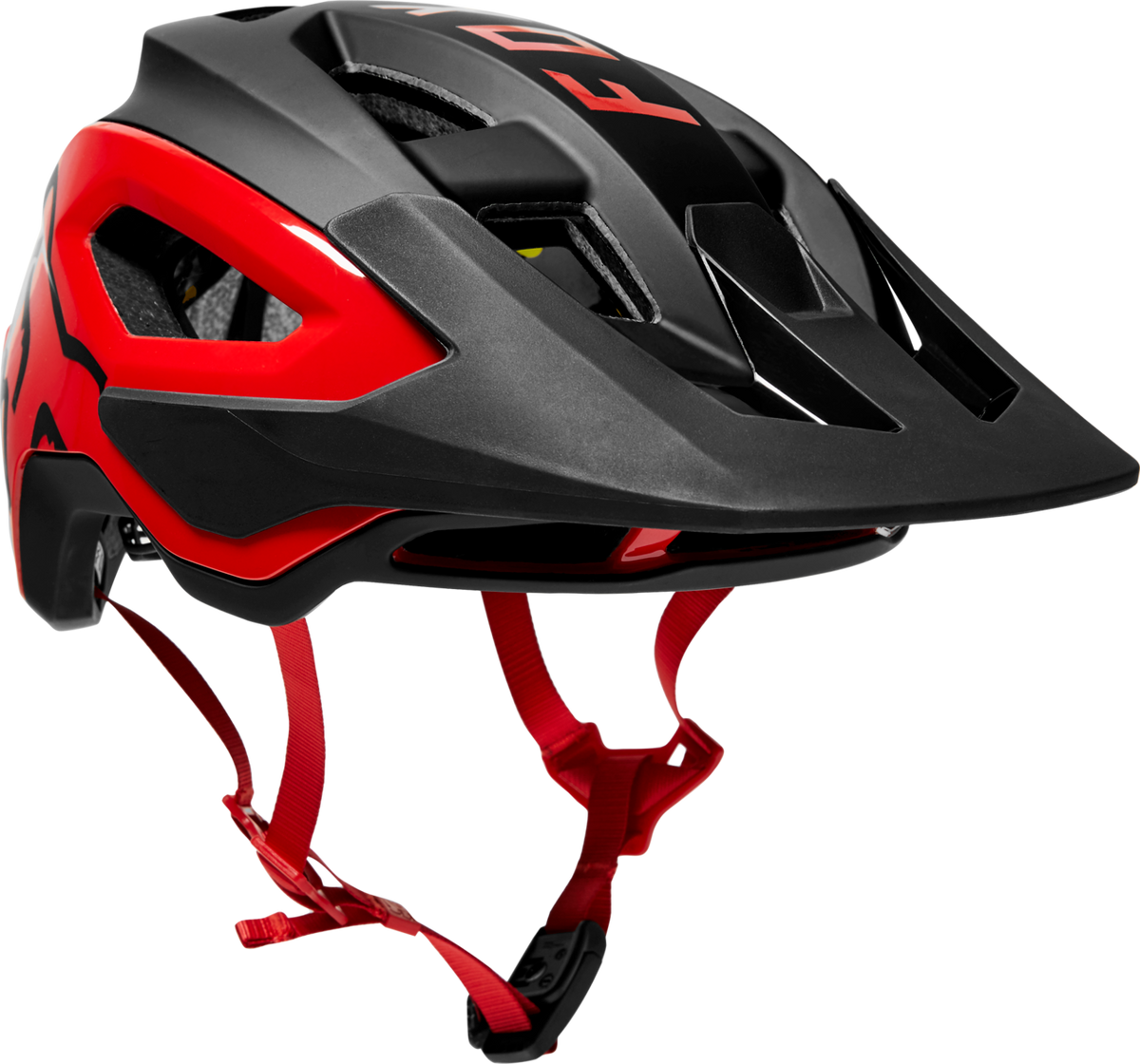 Fox Speedframe Pro mountain bike helmet in black and red with ventilation ports