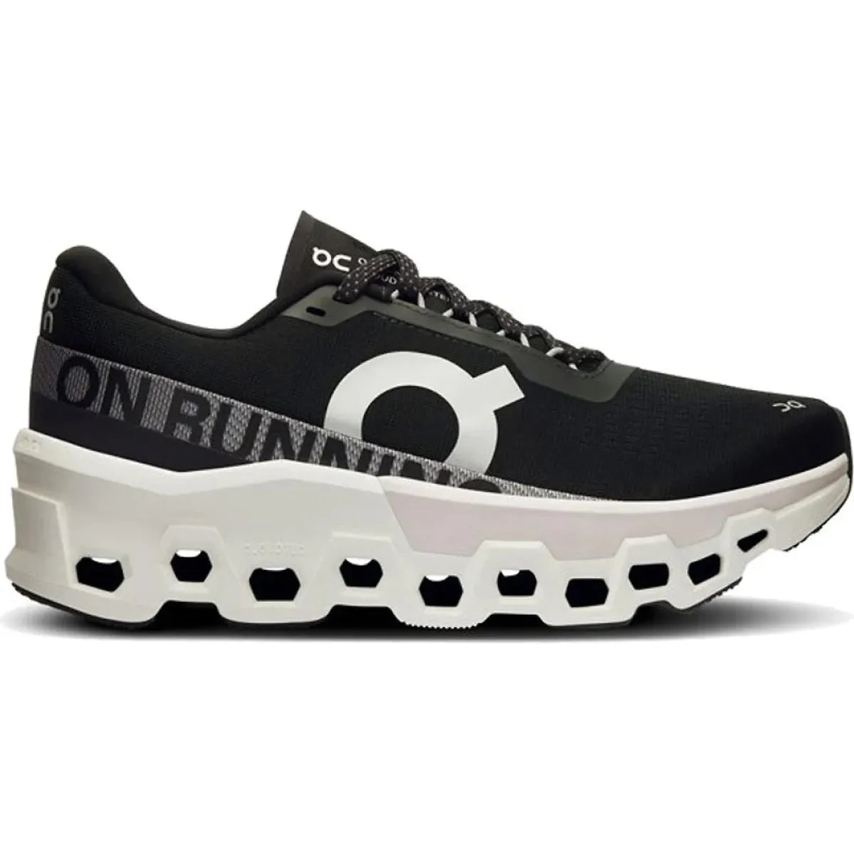 On Cloudmonster 2 running shoes in black with distinctive white CloudTec sole