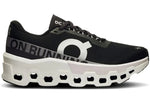 On Cloudmonster 2 running shoe in black with distinctive white cloud-pod sole