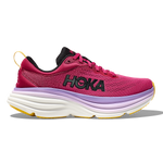 HOKA Bondi 8 women's running shoe in bright pink with purple gradient midsole