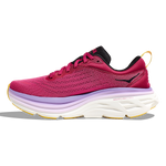 HOKA Bondi 8 women's running shoe in bright pink with purple midsole