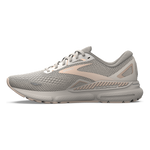Brooks Adrenaline GTS 23 women's running shoe in crystal grey with villa pink accents