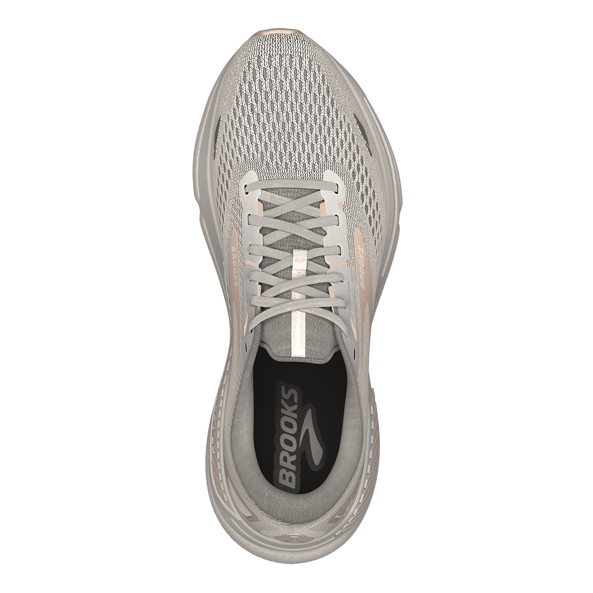 Brooks Adrenaline GTS 23 women's running shoe in crystal grey colorway, top view