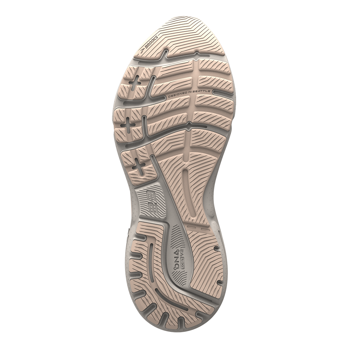 Brooks Adrenaline GTS 23 women's running shoe sole in crystal grey and beige