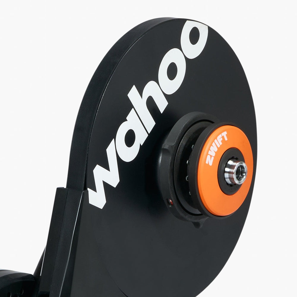 Wahoo KICKR CORE 2 smart trainer with orange Zwift Click cog system
