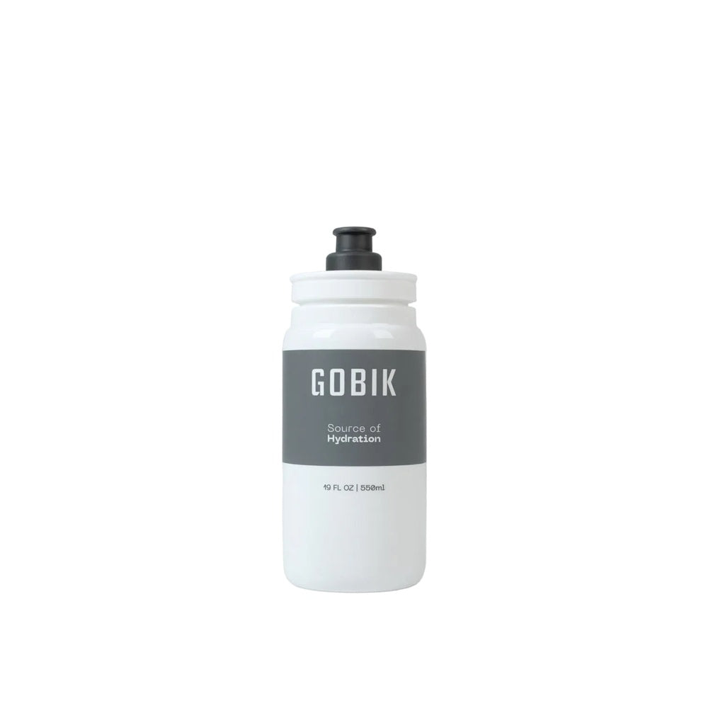Gobik Source of Hydration water bottle in clear white with gray branding