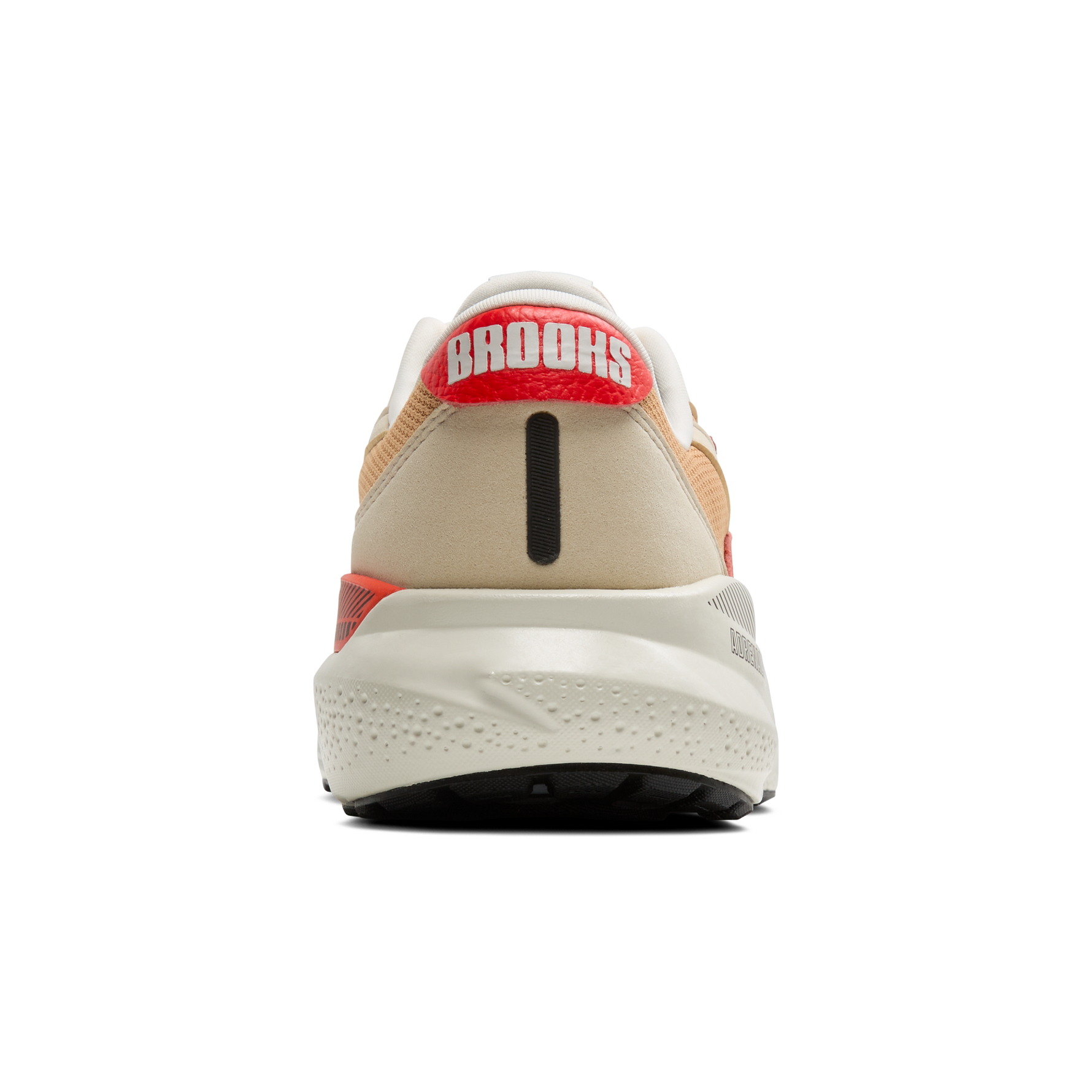 Brooks Adrenaline GTS 24 running shoe heel view in taffy and cherry tomato colorway