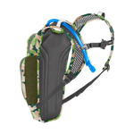 CamelBak Mini M.U.L.E. hydration backpack in camouflage pattern with blue hydration tube
