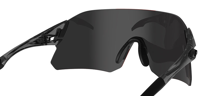 Tifosi Rail BlackOut interchangeable sunglasses with dark wraparound lens on white background
