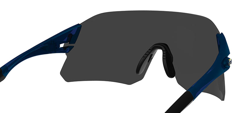 Tifosi Rail sunglasses with blue frame and dark wraparound lens