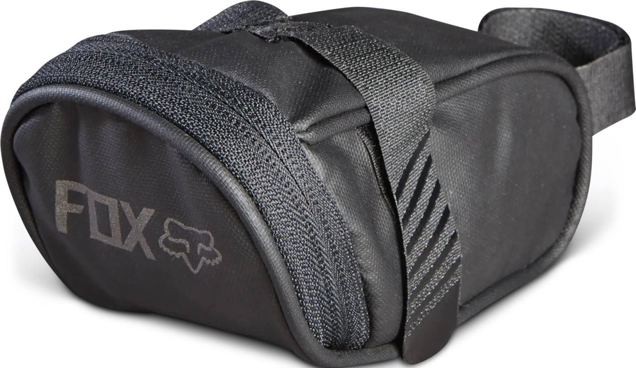 Fox Racing small black seat bag with velcro straps and Fox logo