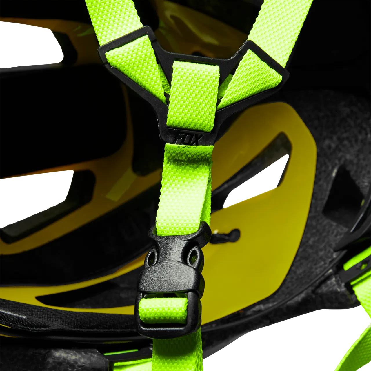 Fox Racing Youth Mainframe Helmet in fluorescent yellow with bright green straps