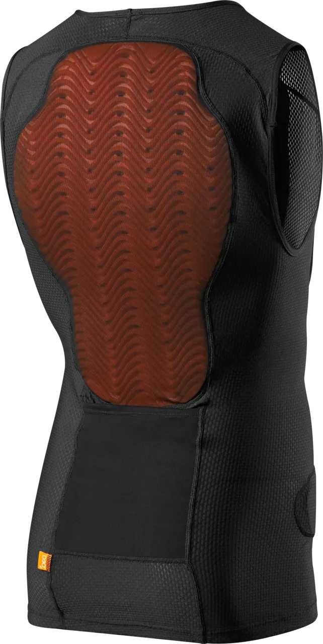 Fox Racing Baseframe Pro sleeveless chest guard in black with orange protective back panel
