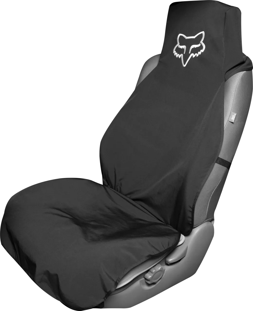 Fox Racing black waterproof car seat cover with white fox logo