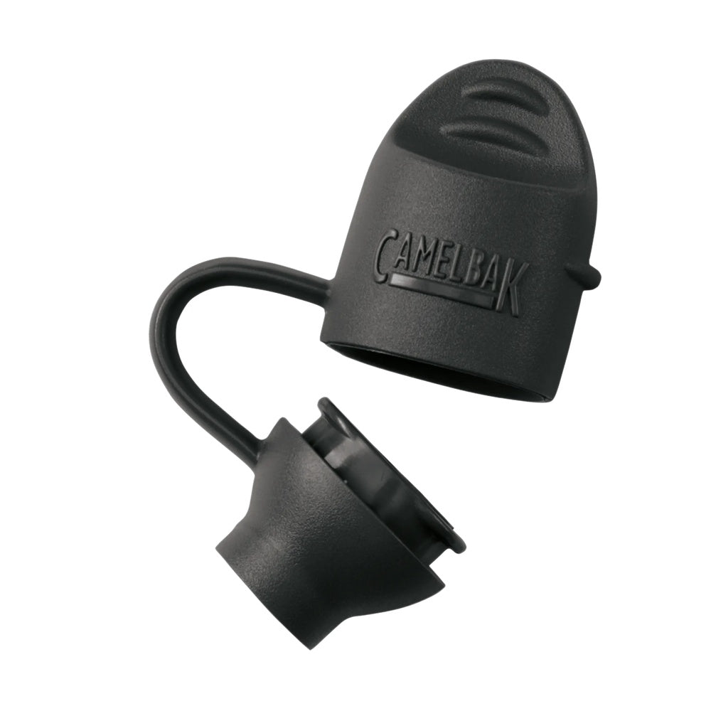 CamelBak Big Bite Valve Cover in black with protective cap and tether